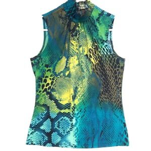 VTG Sere Nade Snake Print Festival Rave Smocked High Mock Neck Top Women S M Y2k
